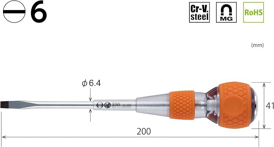 Tô vít đóng 2 cạnh cán tròn cách điện VESSEL 250-6x100